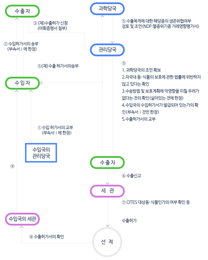 수출.재수출 절차도 이미지입니다. 자세한 내용은 아래를 참조하세요.
